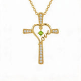 14K Gold Plated  Birthstone  LOVE Heart Cross Necklace for Women Faith Jewelry