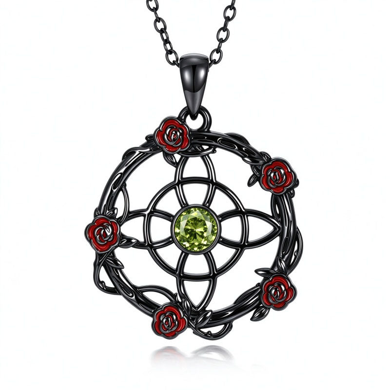 Sterling Silver Black Heart Skeleton Birthstone Necklace With Engraved Halloween Gift