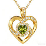 14K Gold Plated Love Heart Birthstone Necklace for Women