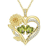 14K Gold  Plated Double Birthstone Heart Sunflower Necklace for Women