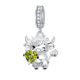 Sterling Silver 12 Month Birthstone Highland Cow Charm Beads