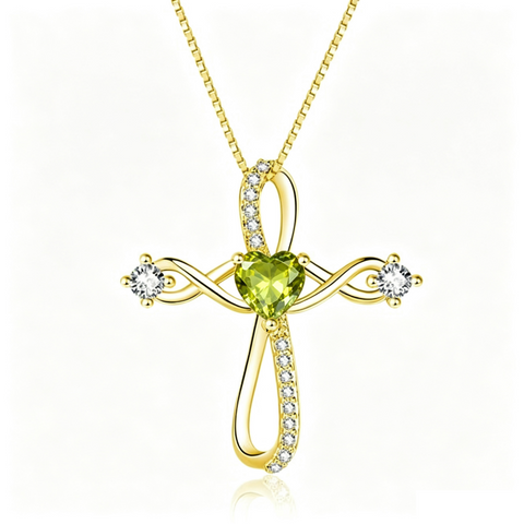 14K Gold Plated Heart Birthstone Infinity Religious Cross Pendant Necklace for Women