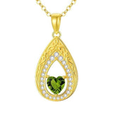 Vintage Teardrop Birthstone 14K Yellow Gold Plated Pendant Necklace for Women