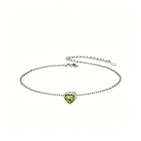 Sterling Silver Simple Dainty Round Heart Birthstone Single Layer Charm Anklet