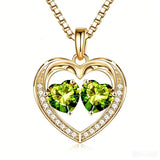 14K Gold Plated Double Heart Birthstone Necklace Anniversary Birthday Gifts for Women