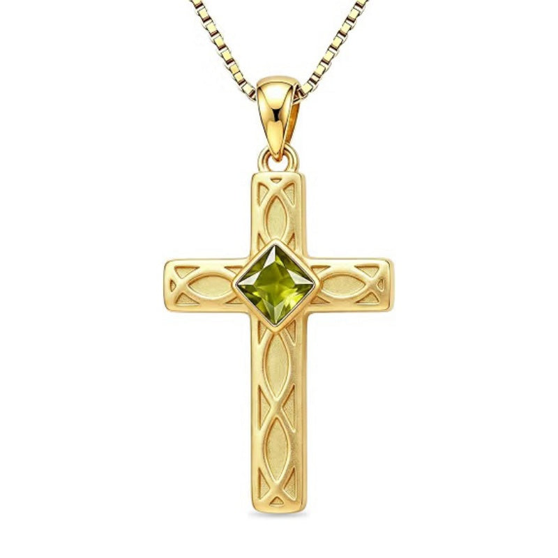 14K Gold Plated Birthstone Cross Pendant Necklace for Women  Anniversary Christmas Birthday Gift