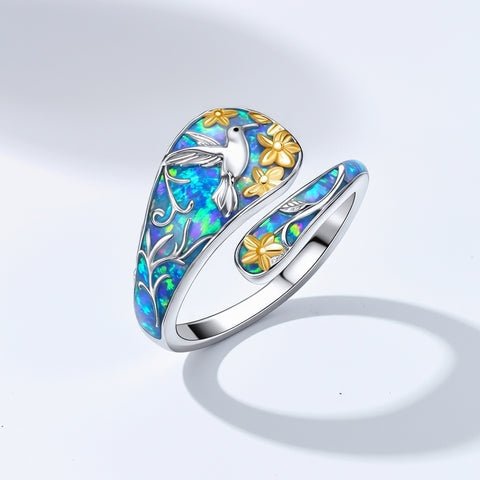 Sterling Silver Turquoise Hummingbird Butterfly Sunflower Adjustable Spoon Ring