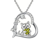 Sterling Silver Birthstone  Cat Pendant Necklace for Women