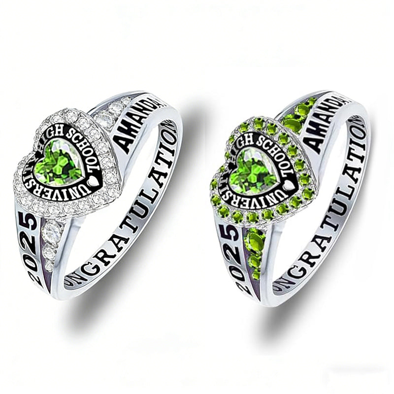 Copper Personalized Birthstone Engraved Class Rings for Women, College Senior High School Ring