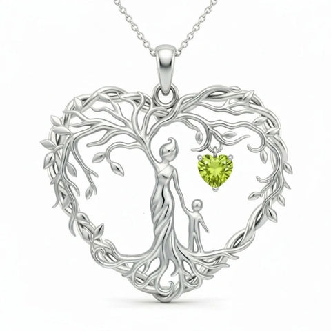 Sterling Silver Heart Pendant Birthstone Tree of Life Mother Child Family Necklace