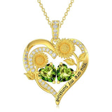 Double Birthstone Necklace 14K Gold Plated You Are My Sunshine Sunflower Necklace Heart Pendant Necklace