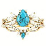 Sterling Silver Personalized Engraved 1-3CT Turquoise Engagement  Wedding Promise Ring Set for Her