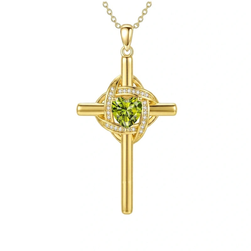 10K 14K 18K Gold Birthstone Cross Pendant Necklace Christian Jewelry