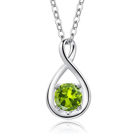 10K 14K 18K  White Gold Round Birthstone Infinity Necklace Mothers Day Gift