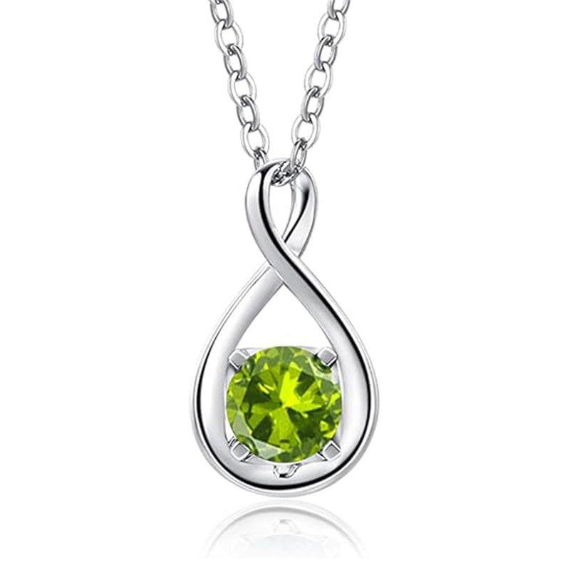 10K 14K 18K  White Gold Round Birthstone Infinity Necklace Mothers Day Gift