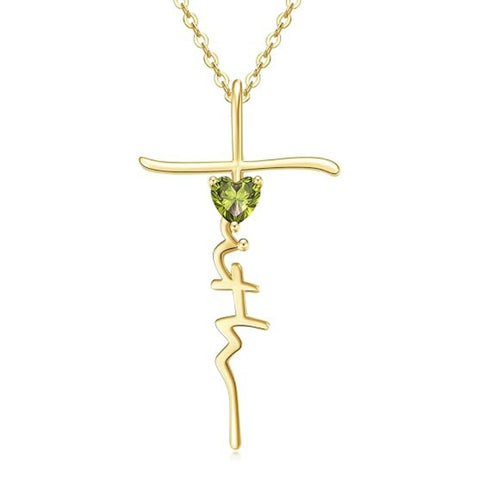 Cross Faith Heart 14K Gold Plated  Birthstone Necklaces for Women