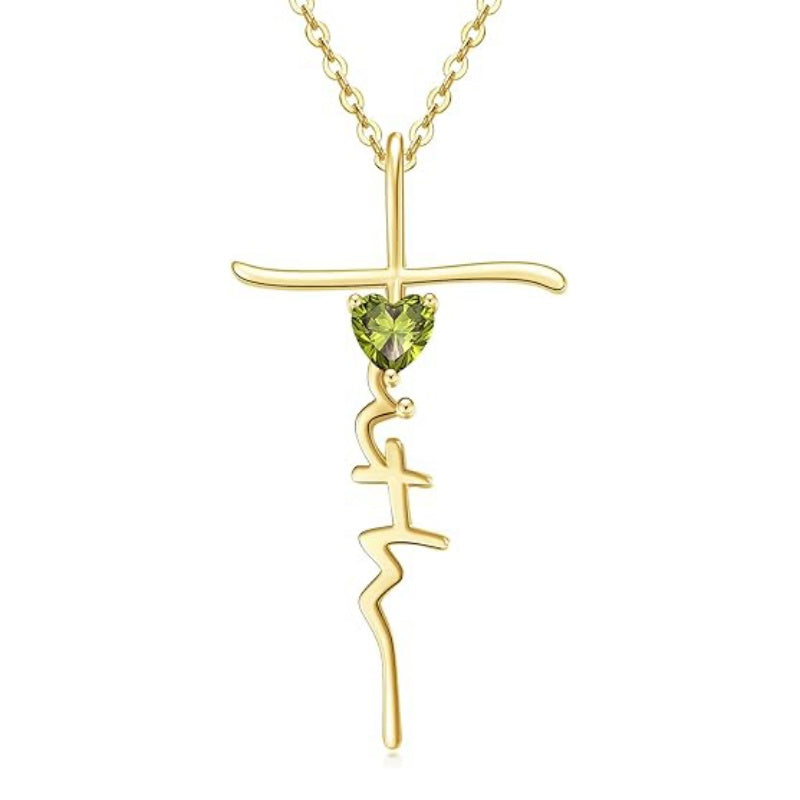 Cross Faith Heart 14K Gold Plated  Birthstone Necklaces for Women