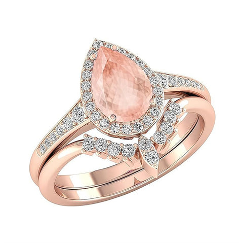 Sterling Silver 3.0CT Pear-Shaped Wedding  Engagement Ring Set For Women