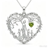 Sterling Silver Heart Pendant Birthstone Tree of Life Mother Child Family Necklace