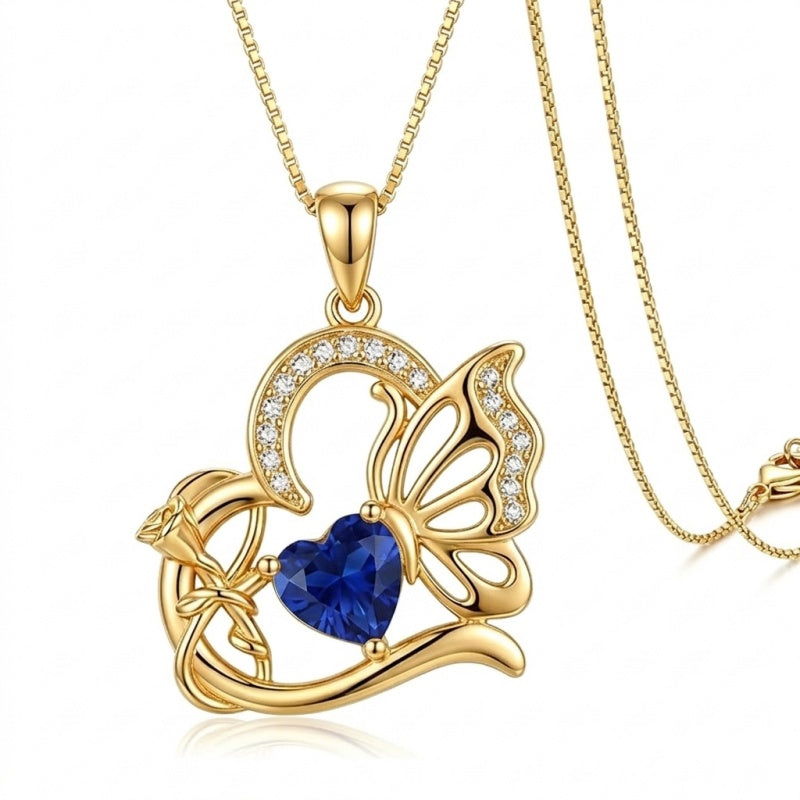 14K Gold Plated Heart Birthstone Infinity Cross Butterfly Necklace for Women