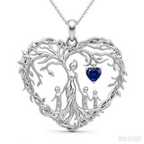 Sterling Silver Heart Pendant Birthstone Tree of Life Mother Child Family Necklace