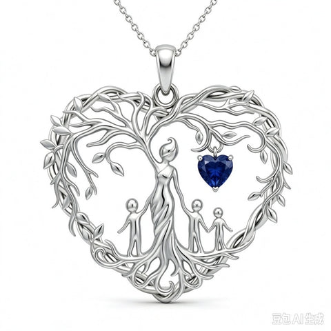 Sterling Silver Heart Pendant Birthstone Tree of Life Mother Child Family Necklace