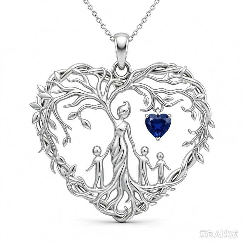 Sterling Silver Heart Pendant Birthstone Tree of Life Mother Child Family Necklace