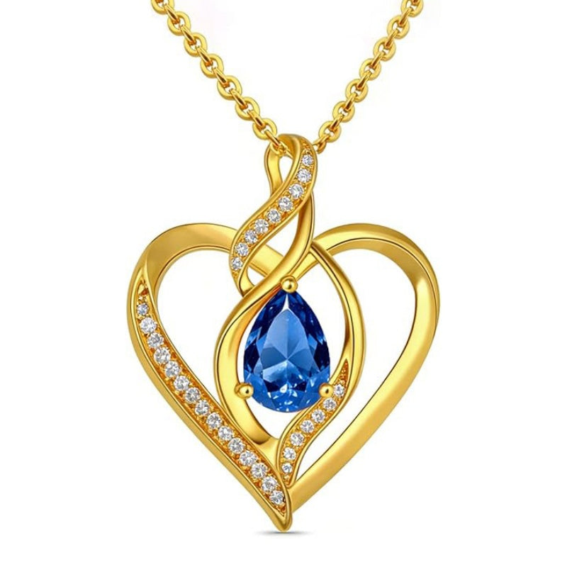 14K Gold Plated Birthstone Heart Pendant Necklace Birthday Anniversary Jewelry Gift for Her