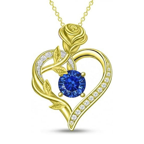 14K Gold Plated 12 Months Birthstone Rose Flower Pendant Necklace Anniversary Birthday Gift