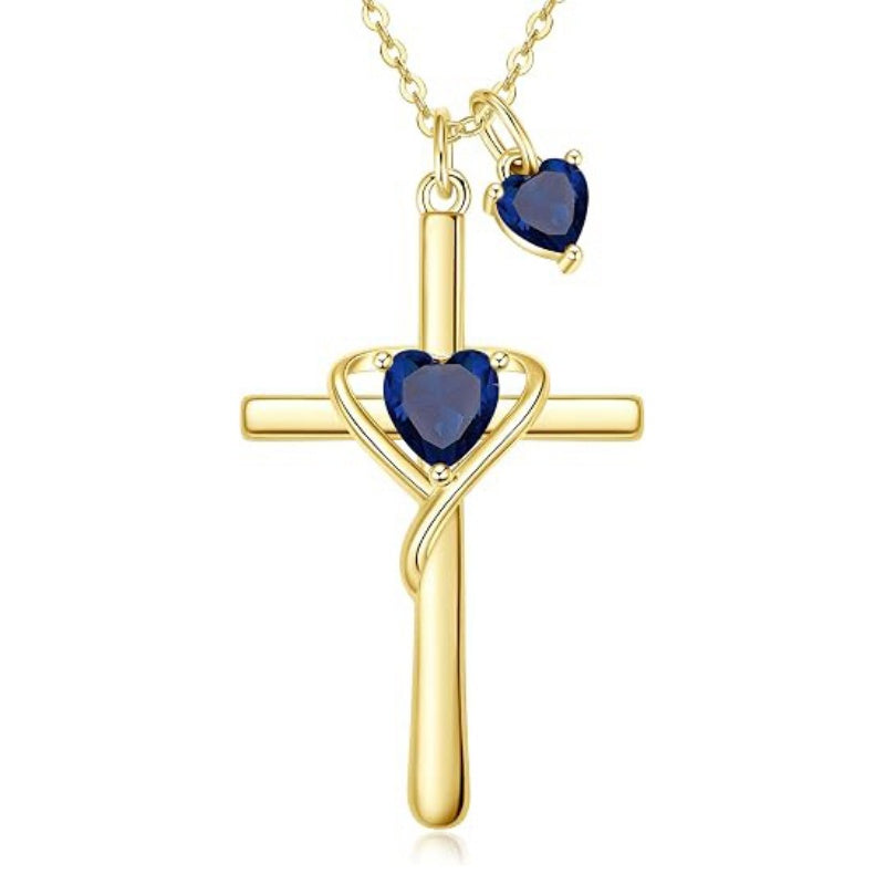 14K Gold Plated Birthstone Rose Cross Necklace for Women Faith Jewelry Gift