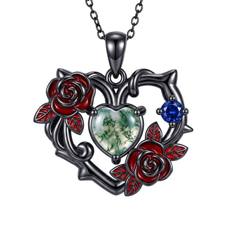 Sterling Silver Black Heart Skeleton Birthstone Necklace With Engraved Halloween Gift