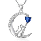 Sterling Silver Heart Birthstone Cat Pendant Necklace