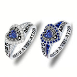 Copper Personalized Birthstone Engraved Class Rings for Women, College Senior High School Ring