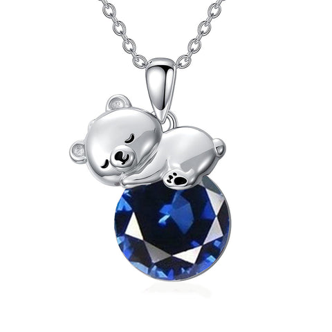 Sterling Silver Birthstone Teddy Bear Pendant Necklace Christmas Gifts for Women Children