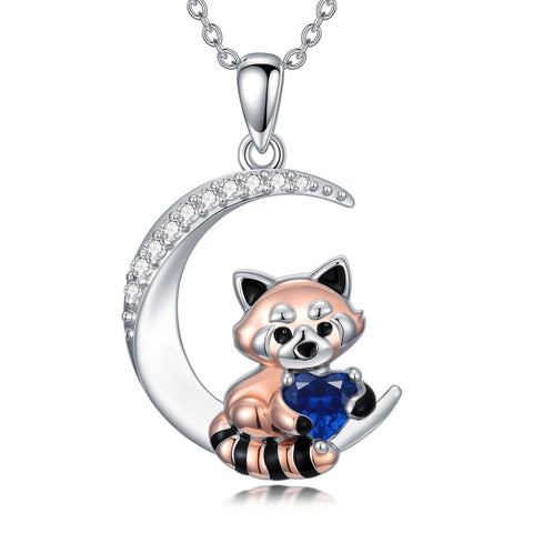 Sterling Silver Birthstone Red Panda Pendant Necklace Animal Jewelry Gifts for Women