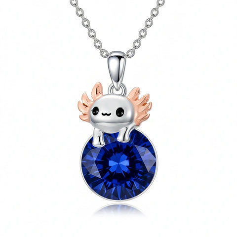 Sterling Silver 12 Month Birthstone Axolotl Pendant Necklace for Women