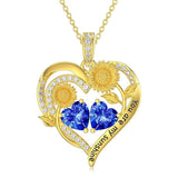 Double Birthstone Necklace 14K Gold Plated You Are My Sunshine Sunflower Necklace Heart Pendant Necklace