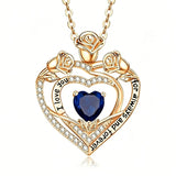 14K Gold Plated Rose Heart Birthstone Necklace for Women Engraved with I Love You for Always and Forever