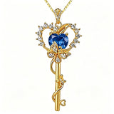 Birthstone Infinity Heart 14K Gold Plated Butterfly Key Pendant Necklace Gift for Her