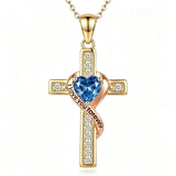 14K Gold Plated  Birthstone Cross Necklace Engraved I Love You Forever