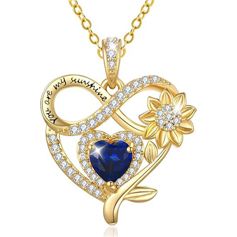 10K 14K 18K Yellow Gold  Birthstone Sunflower Pendant Necklace Engraved with You Are My Sunshine