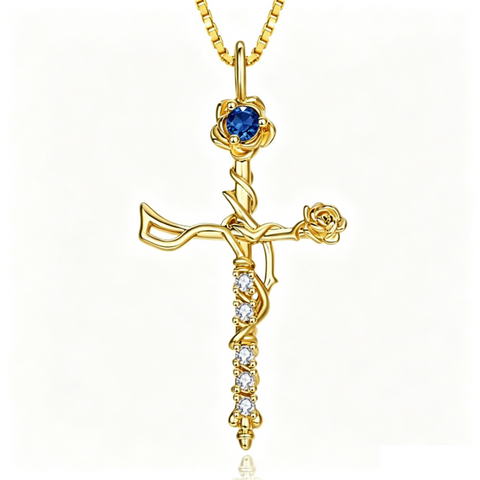 14K Gold Plated Birthstone Cross Necklace for Women Faith Necklace Christian Jewelry