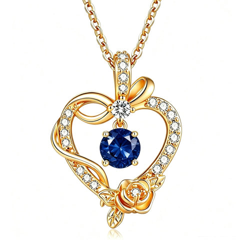 14K Gold Plated Round Birthstone Rose Flower Pendant Necklace for Women