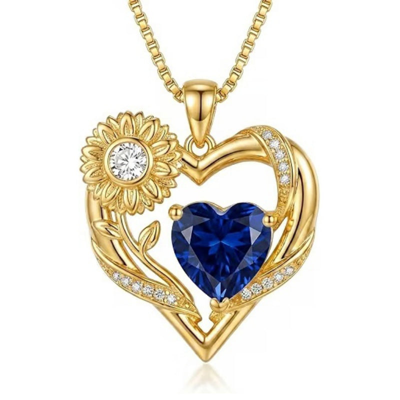 14K Gold Plated Birthstone  Sunflower Pendant Necklace for Women  Anniversary Christmas Birthday Gift