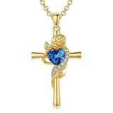 14K Gold Plated Birthstone Rose Cross Necklace for Women Faith Jewelry Gift