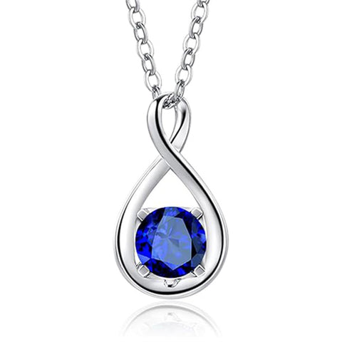 10K 14K 18K  White Gold Round Birthstone Infinity Necklace Mothers Day Gift