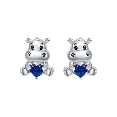 Sterling Silver Birthstone Otter Hippo Stud Earrings