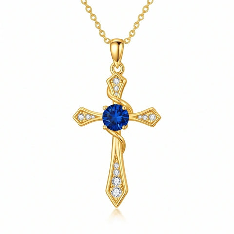14K Gold Plated Birthstone Infinity  Cross Pendant NecklaceJewelry for Women