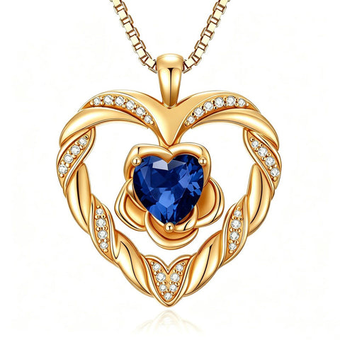 14K Gold Plated  Birthstone Rose Flower Heart Necklaces for Women  Birthday Christams Valentine's Day Jewelry Gift