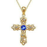 14K Gold Plated Round Cubic Zirconia Filigree Rose Cross Necklace for Women